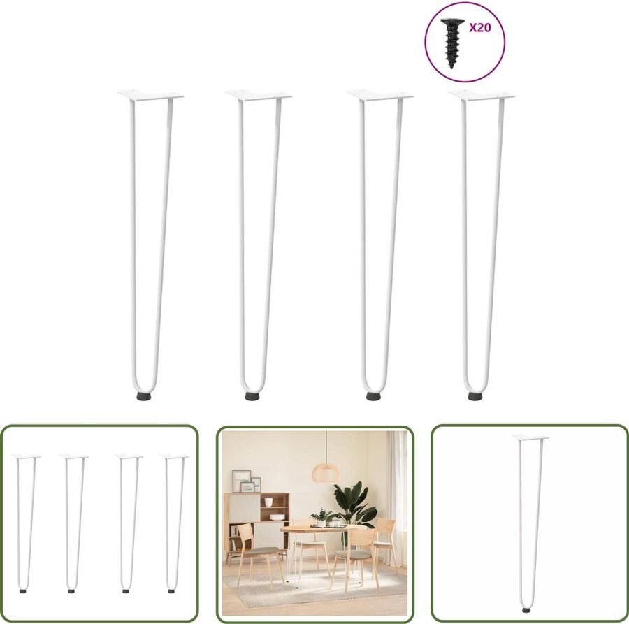 VidaXL Haarspelden Tafelpoten Salontafel Poten Haarnadelpoten voor console tafel 4 st 72 cm massief staal wit Witte Tafelpoten Metalen Tafelpoten Stabiele Tafelpoten