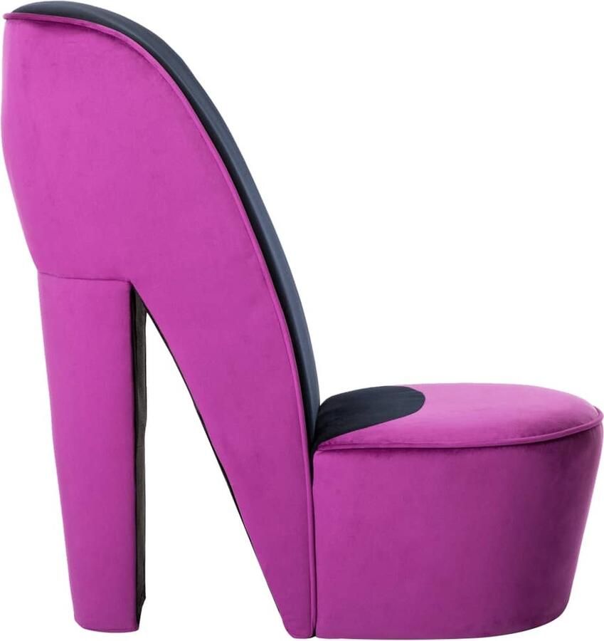 VidaXL Hakstoel Fluweel Paars en Zwart Loungestok Hakschoen Pumpstoel Velvet Fauteuil Lounge Stoel Trendy Stoel Elegante Stoel Bijzondere Stoel Cadeau Idee Party Decoratie Violet Meubilair Zwarte Meubilair - Foto 2