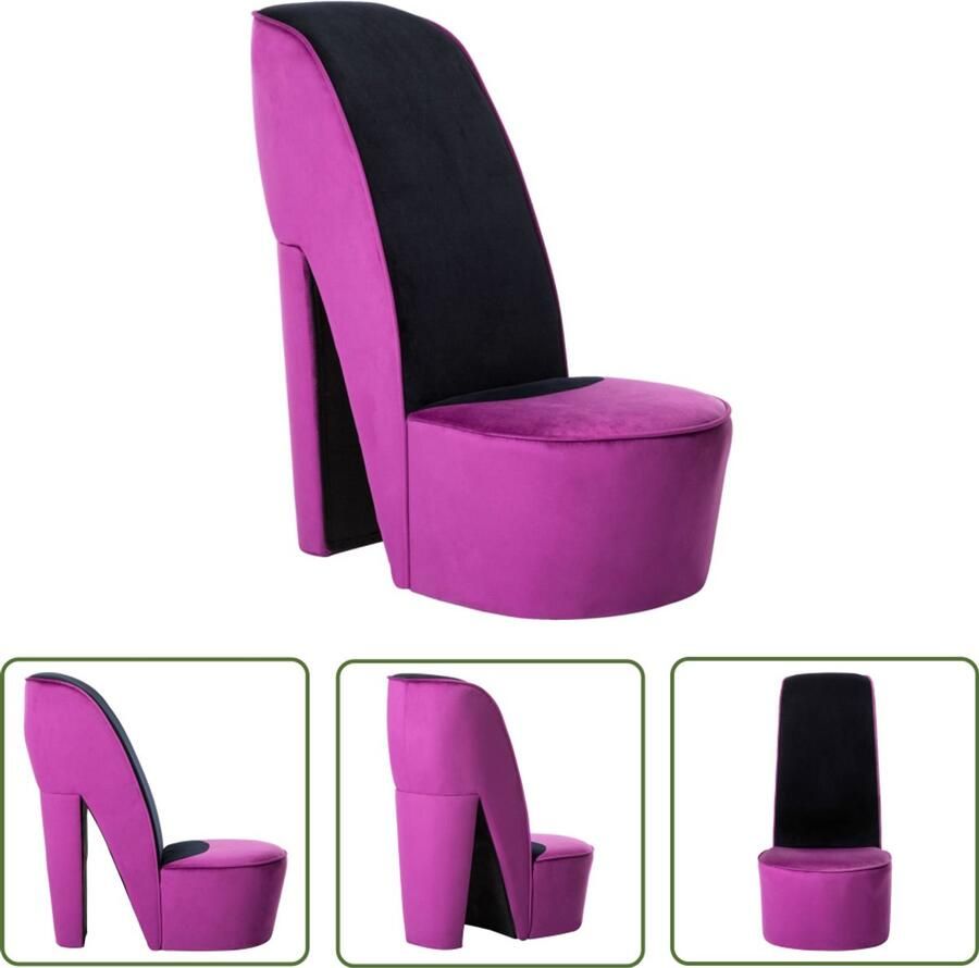 VidaXL Hakstoel Fluweel Paars en Zwart Loungestok Hakschoen Pumpstoel Velvet Fauteuil Lounge Stoel Trendy Stoel Elegante Stoel Bijzondere Stoel Cadeau Idee Party Decoratie Violet Meubilair Zwarte Meubilair
