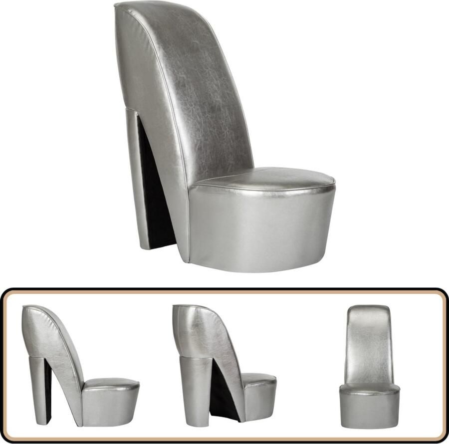 VidaXL Hakstoel Kunstleer Zilverkleurig 43x82 5x85 5 cm Pump Fauteuil Haksthoel Lounge Stoel Unieke Stoel Kunstleder Bankje