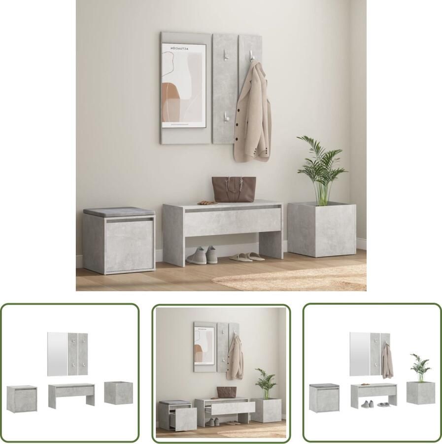 The Living Store Gangkastenset betongrijs bewerkt hout 80x30.5x40cm multifunctioneel Gangkast Hal Meubilair Opberg Kast Betongrijs Houten Kast - Foto 2