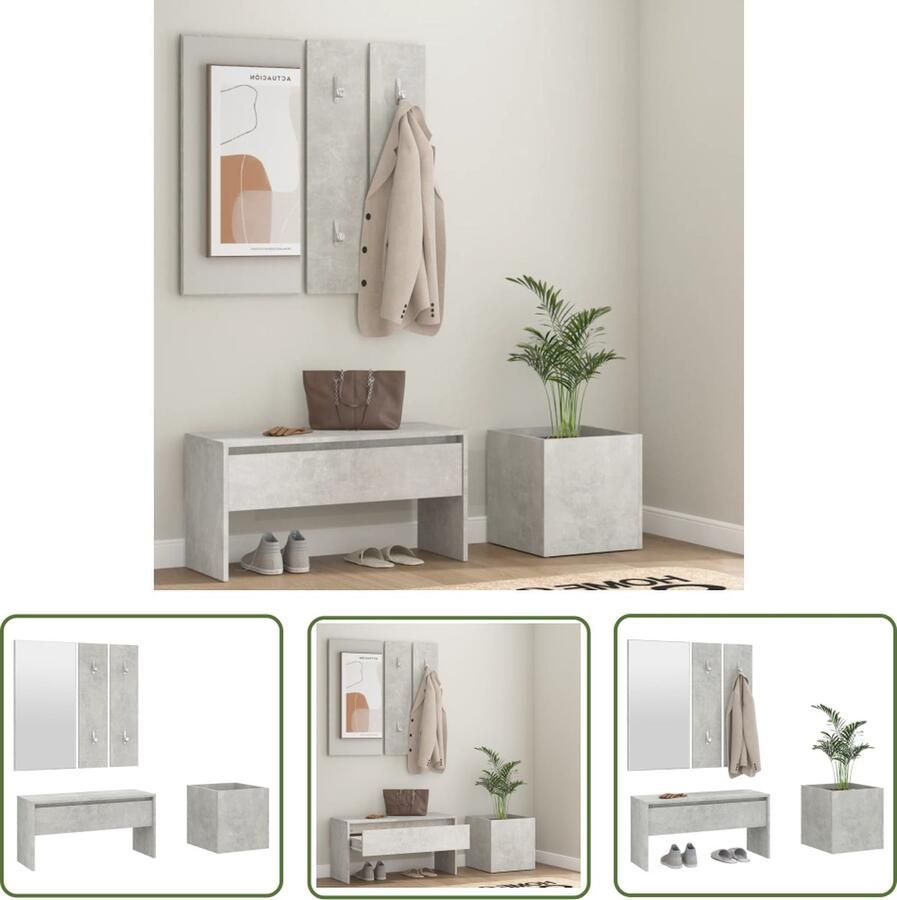 The Living Store Gangkastenset Betongrijs Bewerkt hout en acryl 80x30.5x40 cm Multifunctioneel Gangkast Set Hal Meubilair Entree Kast Opbergkast Houten Bank - Foto 2