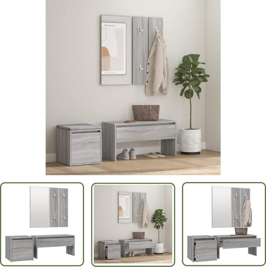 The Living Store Gangkastenset Grijs Sonoma Eiken Multifunctioneel 80x30.5x40 cm met Spiegel en Opbergbox Gangkast Set Hal Meubilair Opberg Kast Entree Meubel Grijze Gangkast - Foto 2