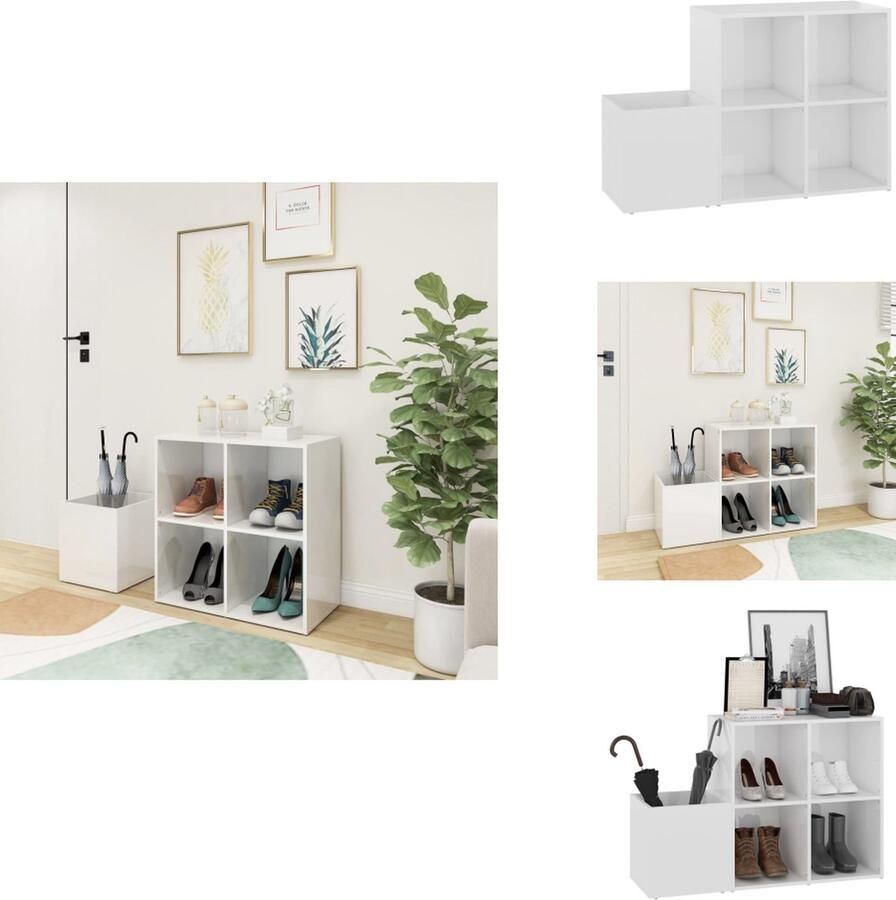 VidaXL Hal Schoenenkast Hal Schoenenkasten Schoenen Opberger Schoenen Opbergers Opbergkast 105x35 5x70 cm bewerkt hout hoogglans wit