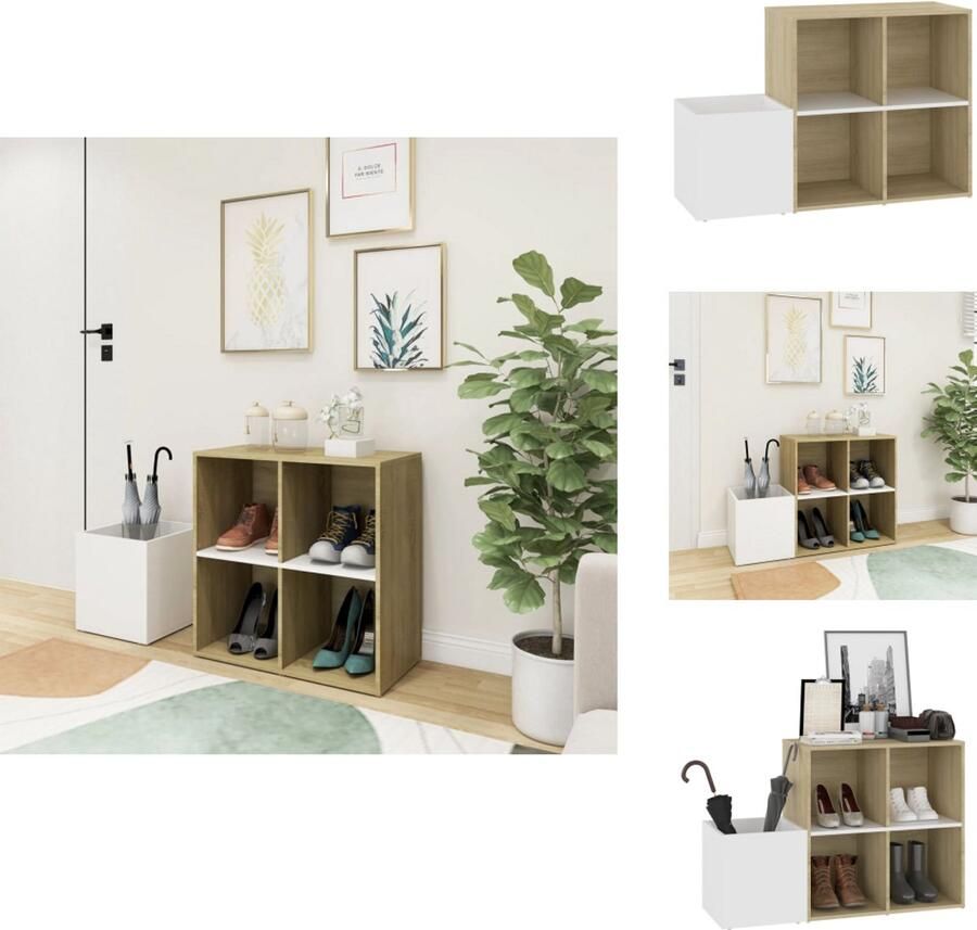 VidaXL Hal Schoenenkast Hal Schoenenkasten Schoenen Opberger Schoenen Opbergers Opbergkast 105x35 5x70 cm bewerkt hout wit en sonoma eikenkleur