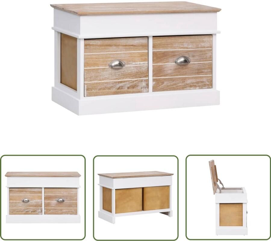 VidaXL Halbank 70x35x45 cm Wit en Houtkleur Halbank Entreebank Paulowniahout Mdf Witte Meubels Houten Meubels Opbergruimte Kastje Lade Woonaccessoires Interieurdecoratie Livingroom Furniture Hallway Furniture