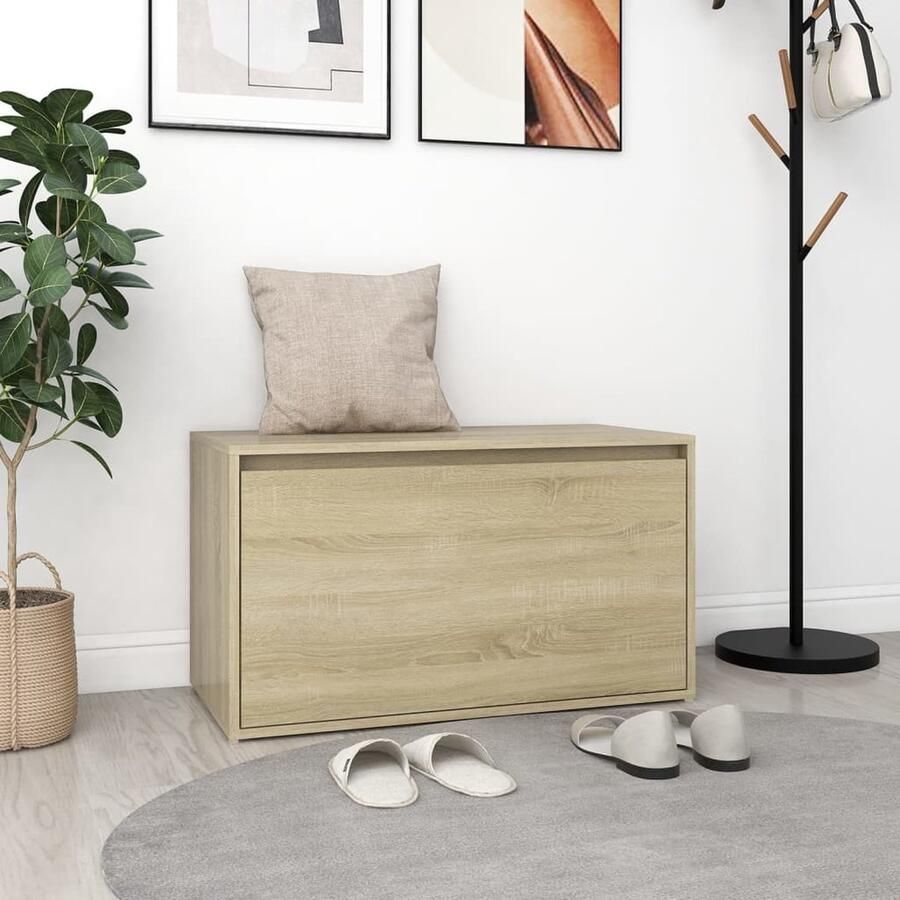 VidaXL Halbank 80x40x45 cm Sonoma Eiken Hout Halbank Bankje Opbergbank Ingangsbank Salontafel - Foto 2