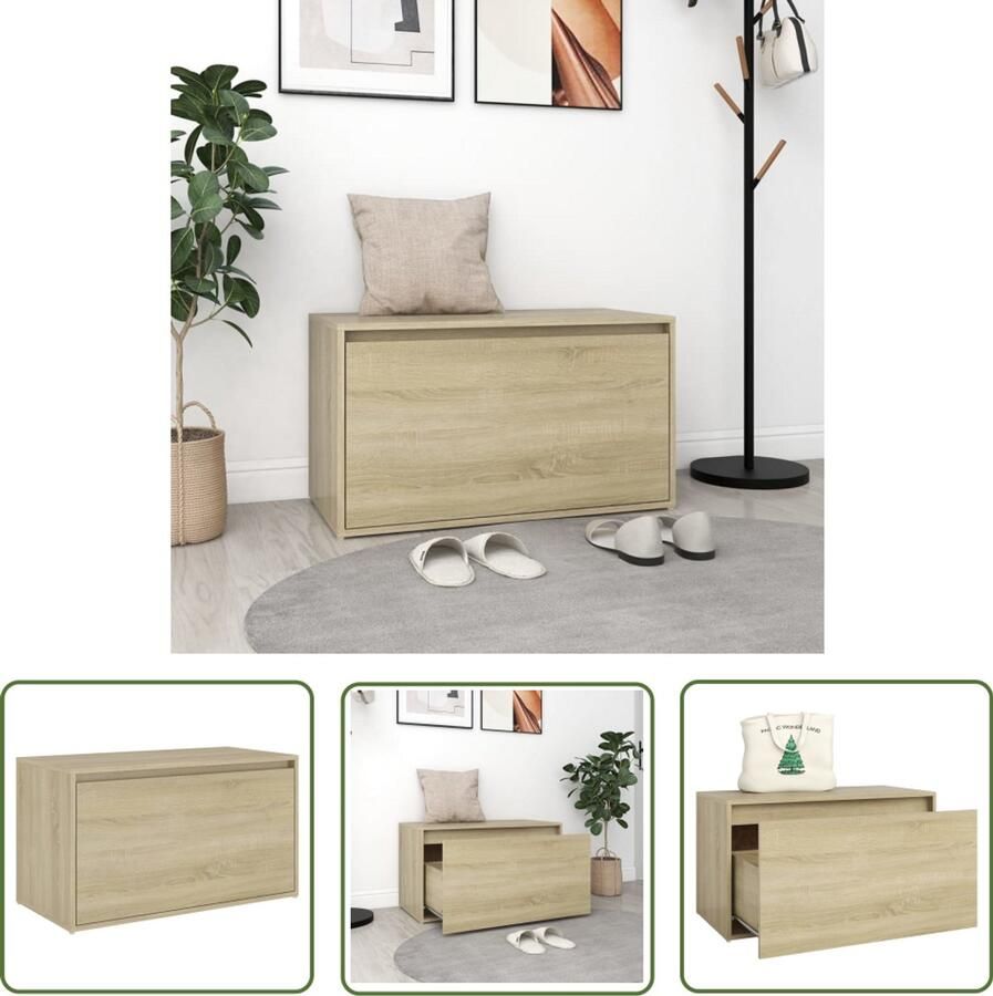 VidaXL Halbank 80x40x45 cm Sonoma Eiken Hout Halbank Bankje Opbergbank Ingangsbank Salontafel