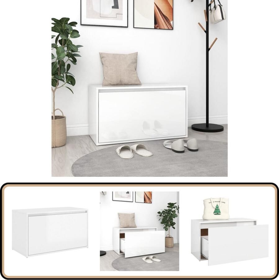 VidaXL Halbank 80x40x45 cm Hoogglans Wit Halbank Bank Opbergbank Ingangsbank Meubilair Voor De Hal Witte Bank Houten Bank Modern Design Compact Bankje Stijlvolle Bank Multifunctionele Bank
