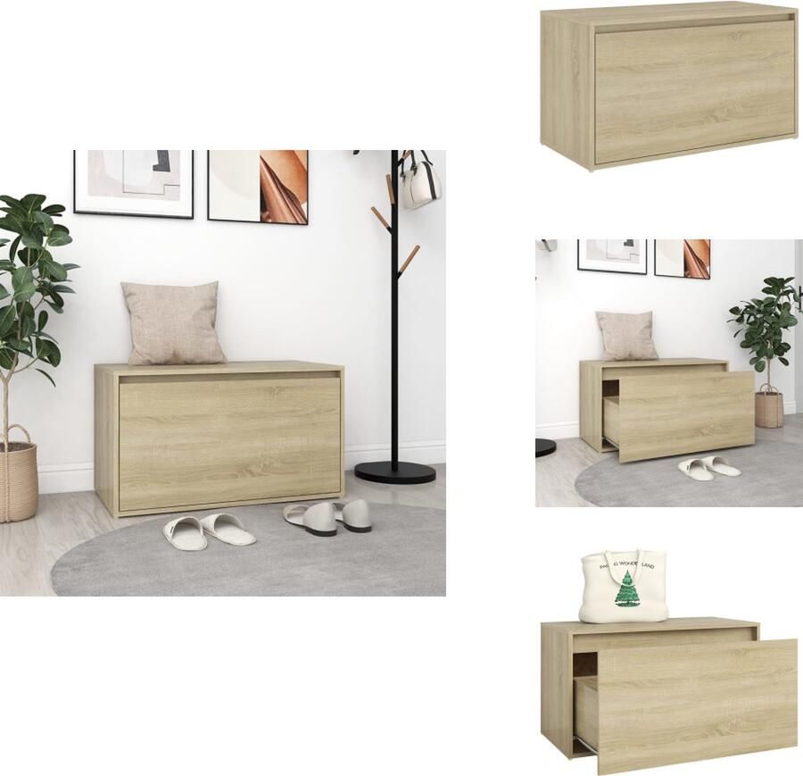 VidaXL Halbankje Opbergbank 80x40x45 cm Sonoma Eiken Hoogwaardig Spaanplaat Duurzaam Montage vereist Hocker