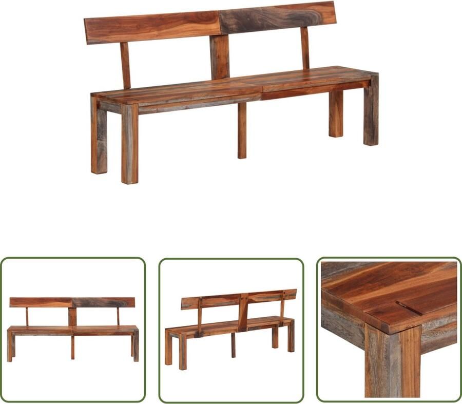 The Living Store Houten Halbank Acaciahout 160 x 35 x 76 cm Bruin grijs Houten Bank Halbank Bankje Acacia Hout Bruine Bank - Foto 3