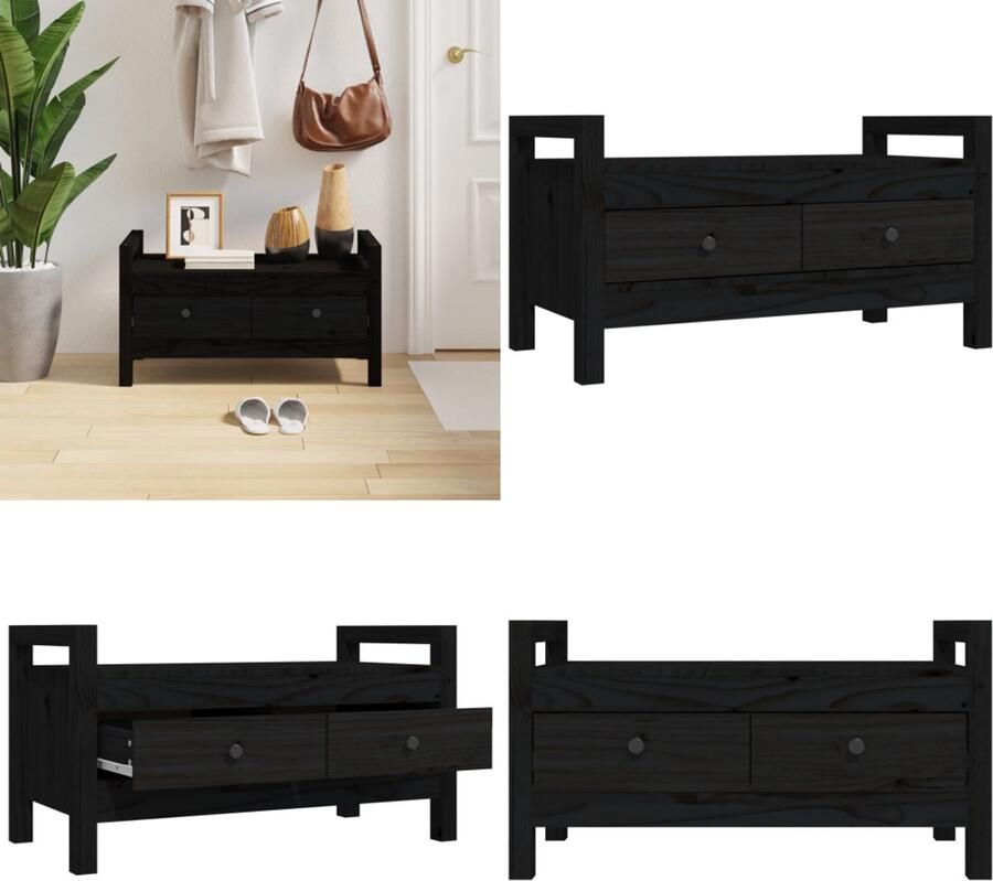 VidaXL Halbankje 80x40x43 cm massief grenenhout zwart Halbankje Halbankjes Bankje Gangbankje