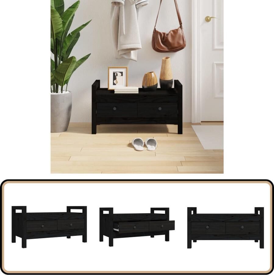 VidaXL -Halbankje-80x40x43-cm-massief-grenenhout-zwart - Foto 1