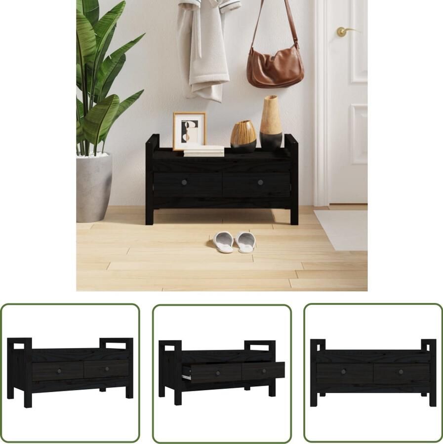 VidaXL Halbankje 80x40x43 cm Massief Grenenhout Zwart Halbank Gangbank Houten Bank Zwarte Bank Opbergbank Bankschijf Binnenbank Entreebank