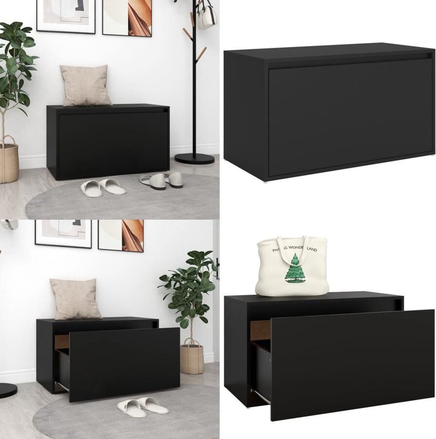 VidaXL Halbankje 80x40x45 cm bewerkt hout zwart Halbank Halbanken Gangbank Opbergbank