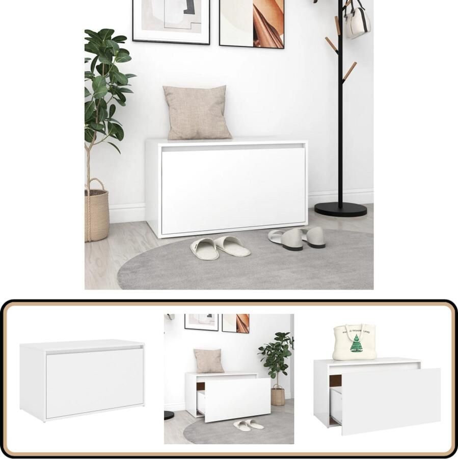 VidaXL Halbankje Bewerkt Hout Wit 80x40x45 cm Halbank Opbergbank Bank Voor De Hal Witte Bank Houten Bank Design Bank Opbergrek Meubilair Voor De Hal Decoratieve Bank