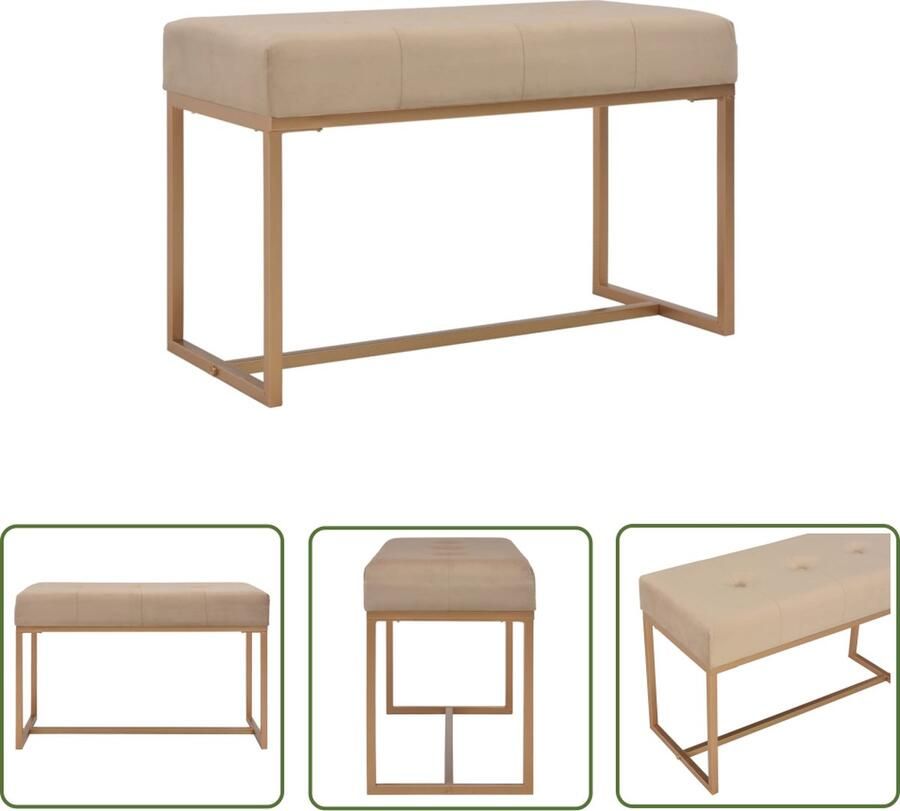 The Living Store Fluwelen Bankje Halbankje 80x36x45 cm Beige Fluwelen Bank Halbankje Bankje Beige Meubels Salonbankje - Foto 2