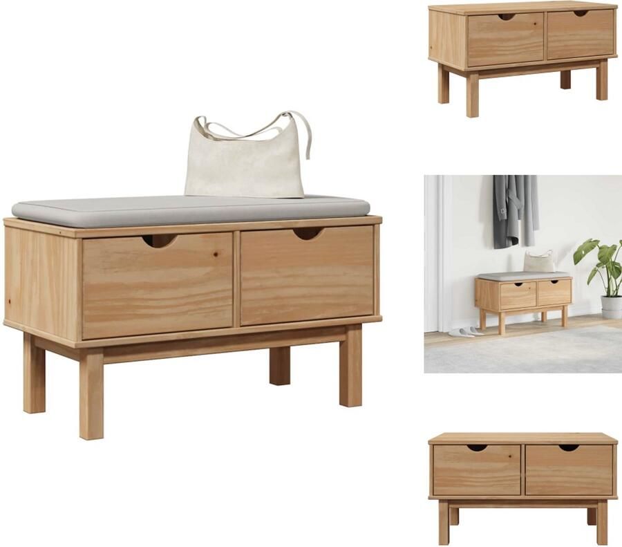 VidaXL Halbankje Halbankjes Bankje Met Opbergruimte Gangbankje OTTA 80x40x45 cm massief grenenhout