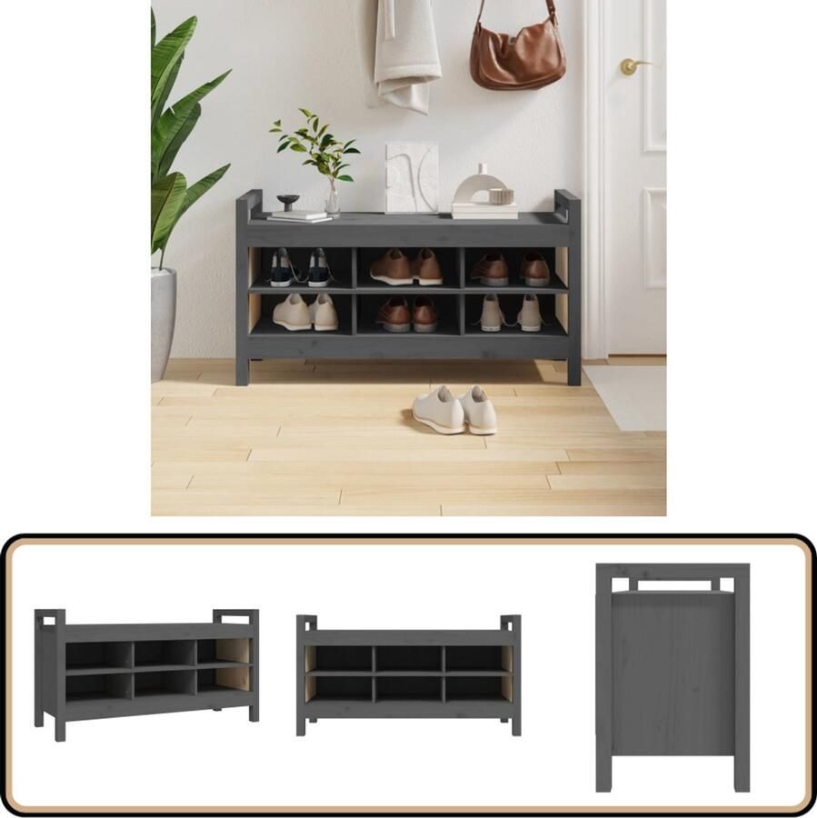 VidaXL Halbankje Massief Grenenhout Grijs 110x40x60 cm Halbank Grenenhouten Bank Opbergbank Entree Bank Vintage Bank