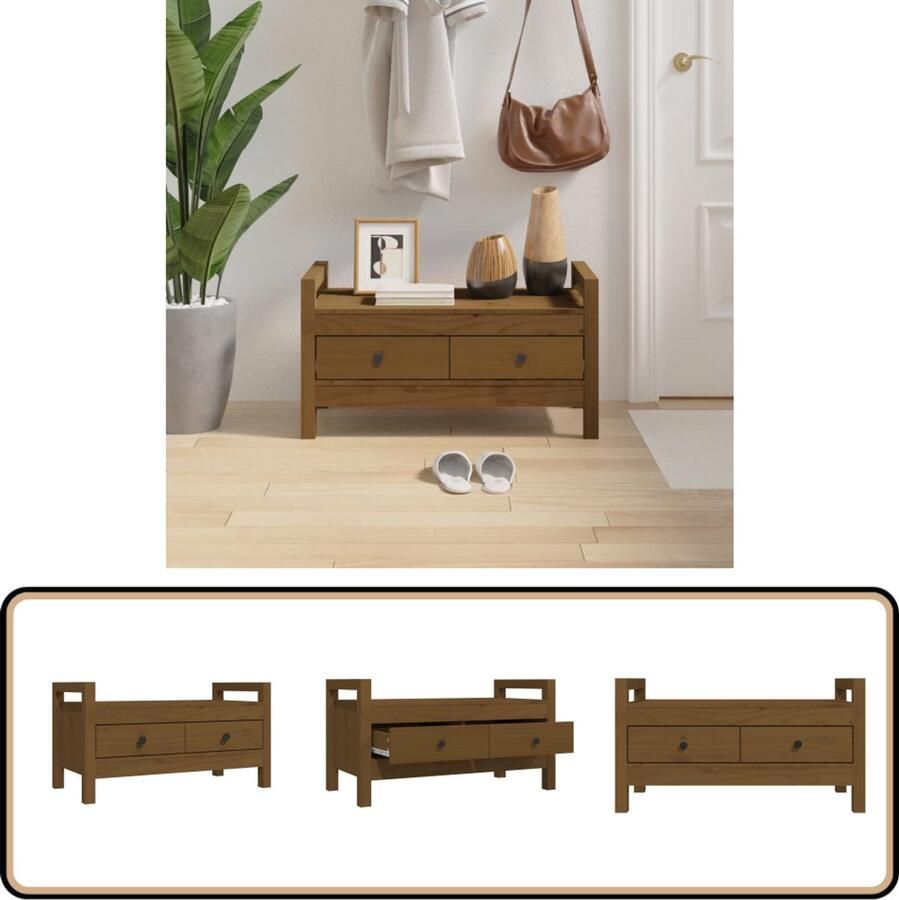 VidaXL Halbankje Massief Grenenhout Honingbruin Halbank Grenenhouten Bank Houten Bank Banksysteem Entreebank