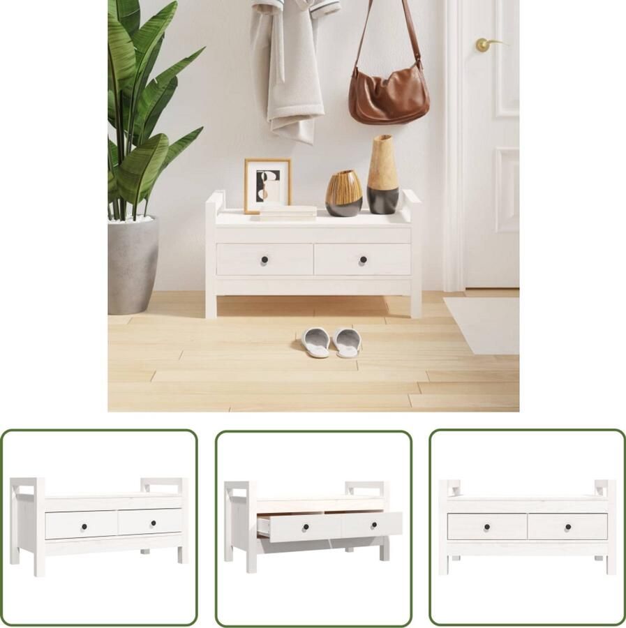 VidaXL Halbankje Massief Grenenhout Wit 80x40x43 cm Halbank Bankje Entreebank Houten Bank Witte Bank Opbergbank Grenoble Hout - Foto 2
