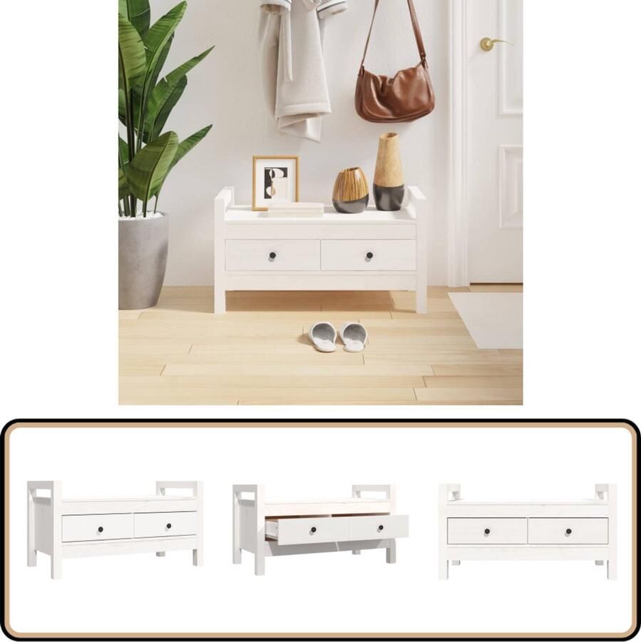 VidaXL Halbankje Massief Grenenhout Wit 80x40x43 cm Halbank Bankje Entreebank Houten Bank Witte Bank Opbergbank Grenoble Hout