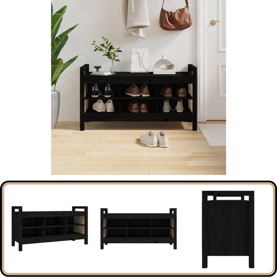 VidaXL Halbankje Zwart 110x40x60 cm Grenenhout Halbank Opbergbank Bankschikker Houten Bank Zwarte Bank Entreebank