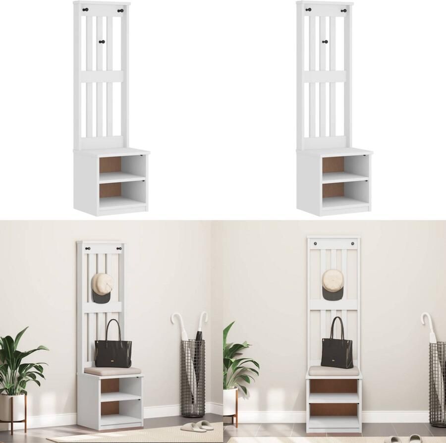 VidaXL Halboom SANDENS wit 45x40x159 5 cm massief grenenhout Hal Boom Hal Bomen Gang Bank Gang Kast