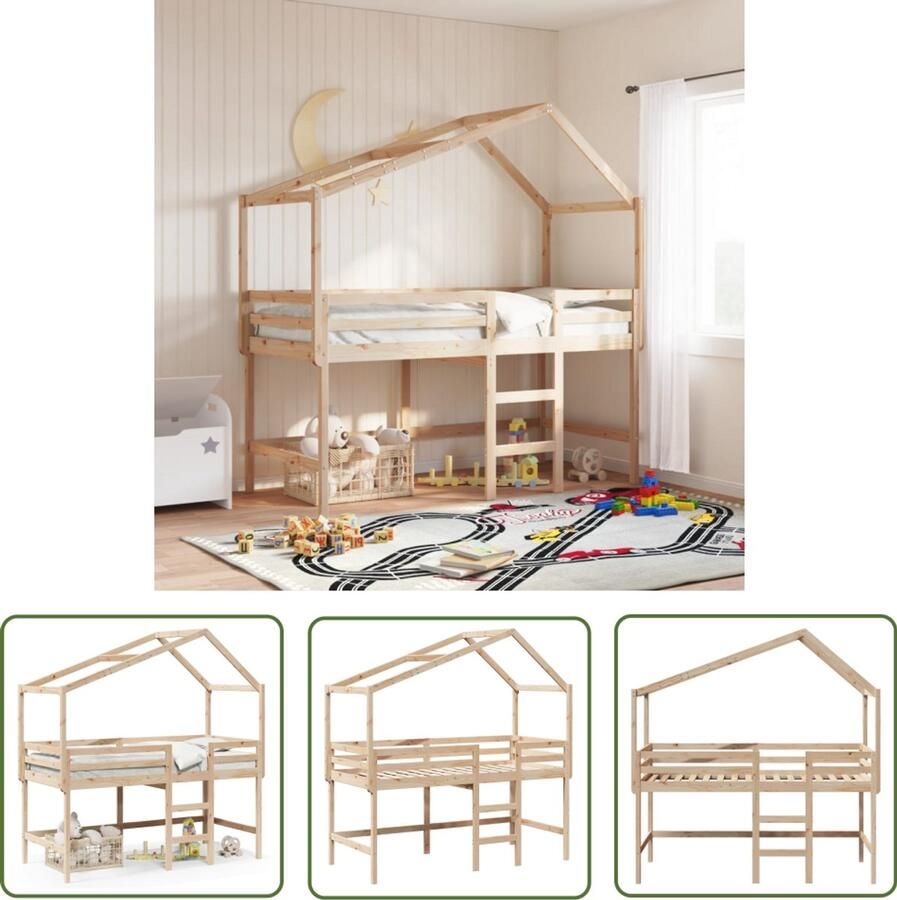 VidaXL Halfhoogslaper Grenenhout Inclusief Bedhuis Kinderhooghslaper Massief Grenenhout Hoogslaper Kidsbed Bunkbed
