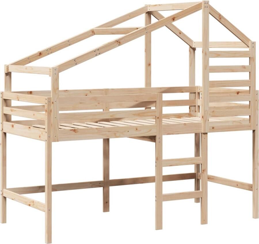 VidaXL Halfhoogslaper met ladder en bedhuis grenenhout 80x200 cm - Foto 2