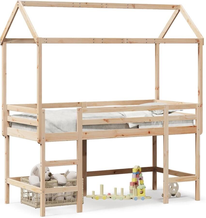 VidaXL Halfhoogslaper met ladder en bedhuis grenenhout 80x200 cm