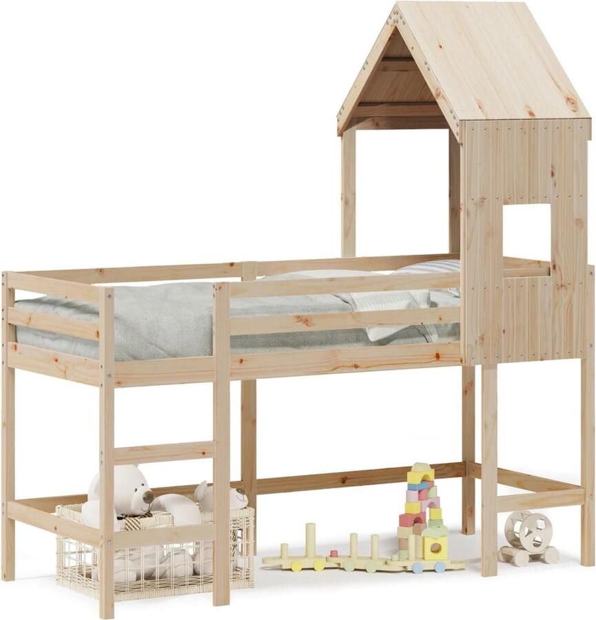 VidaXL Halfhoogslaper met ladder en bedhuis grenenhout 80x200 cm