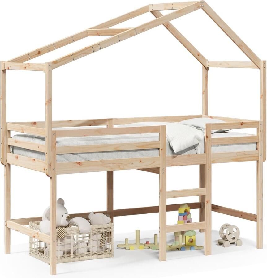 VidaXL Halfhoogslaper met ladder en bedhuis grenenhout 80x200 cm - Foto 3