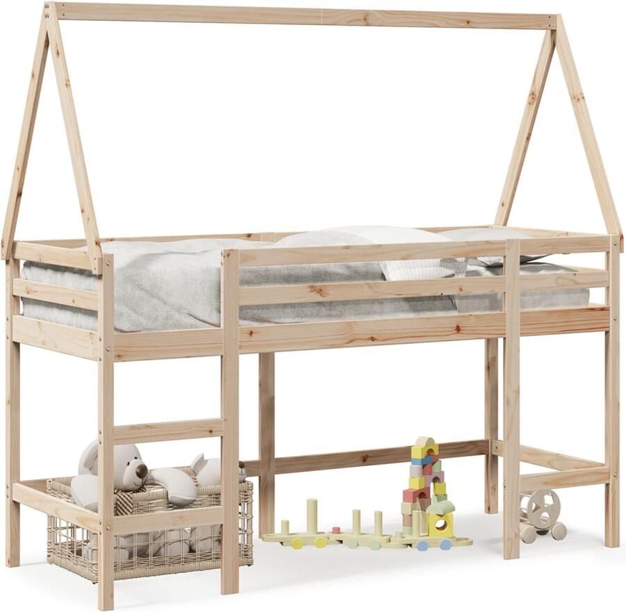 VidaXL Halfhoogslaper met ladder en bedhuis grenenhout 80x200 cm - Foto 2