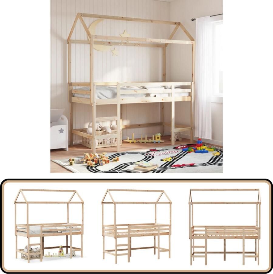 VidaXL Halfhoogslaper met ladder en bedhuis grenenhout 80x200 cm