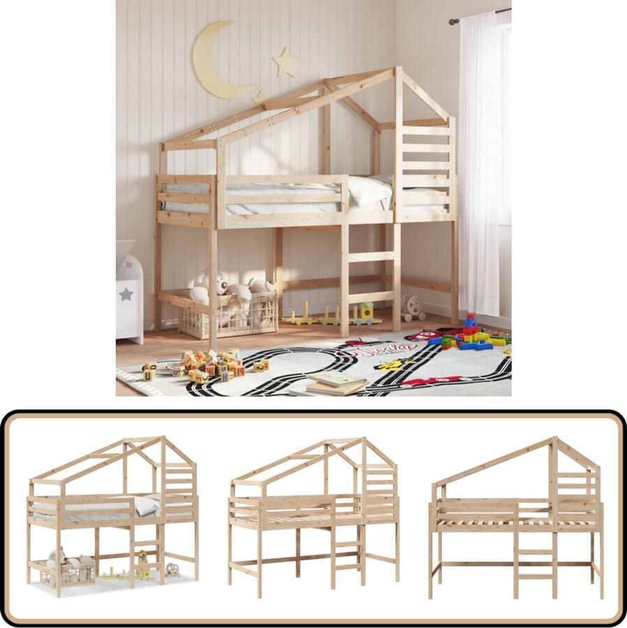 VidaXL Halfhoogslaper met ladder en bedhuis grenenhout 80x200 cm