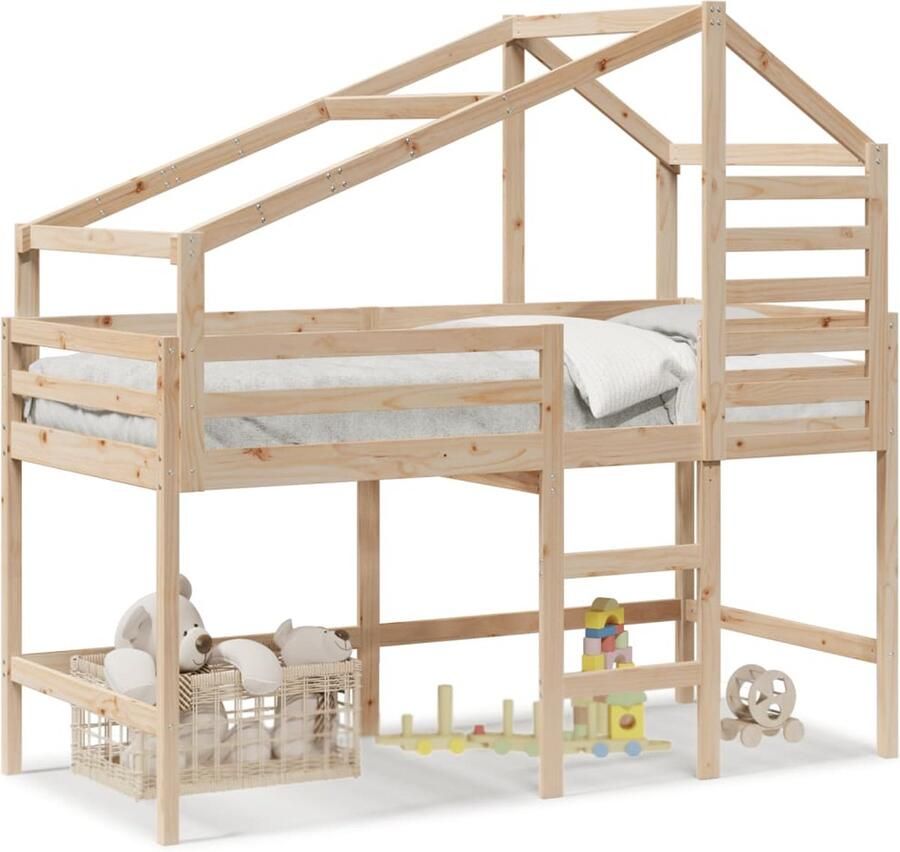 VidaXL Halfhoogslaper met ladder en bedhuis grenenhout 80x200 cm