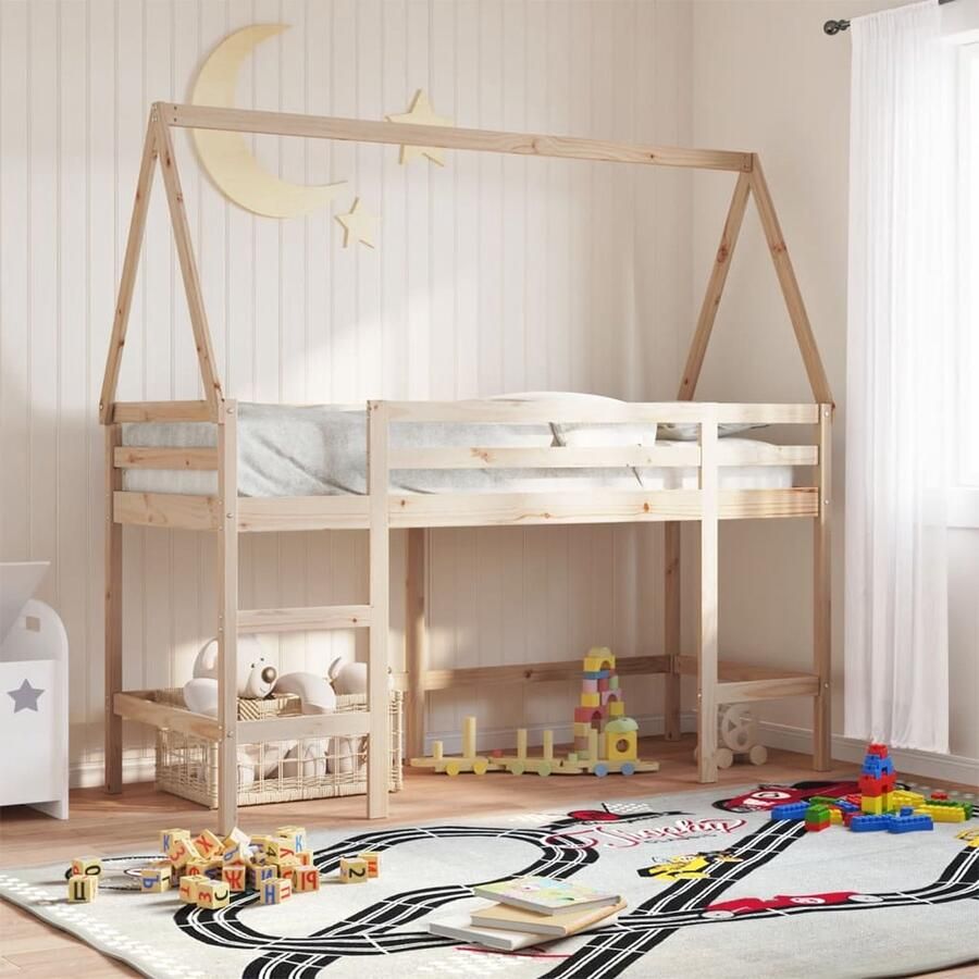 VidaXL Halfhoogslaper met ladder en bedhuis grenenhout 80x200 cm - Foto 3