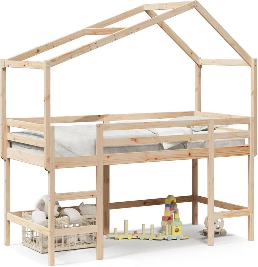 VidaXL Halfhoogslaper met ladder en bedhuis grenenhout 90x190 cm