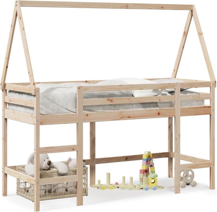 VidaXL Halfhoogslaper met ladder en bedhuis grenenhout 90x190 cm