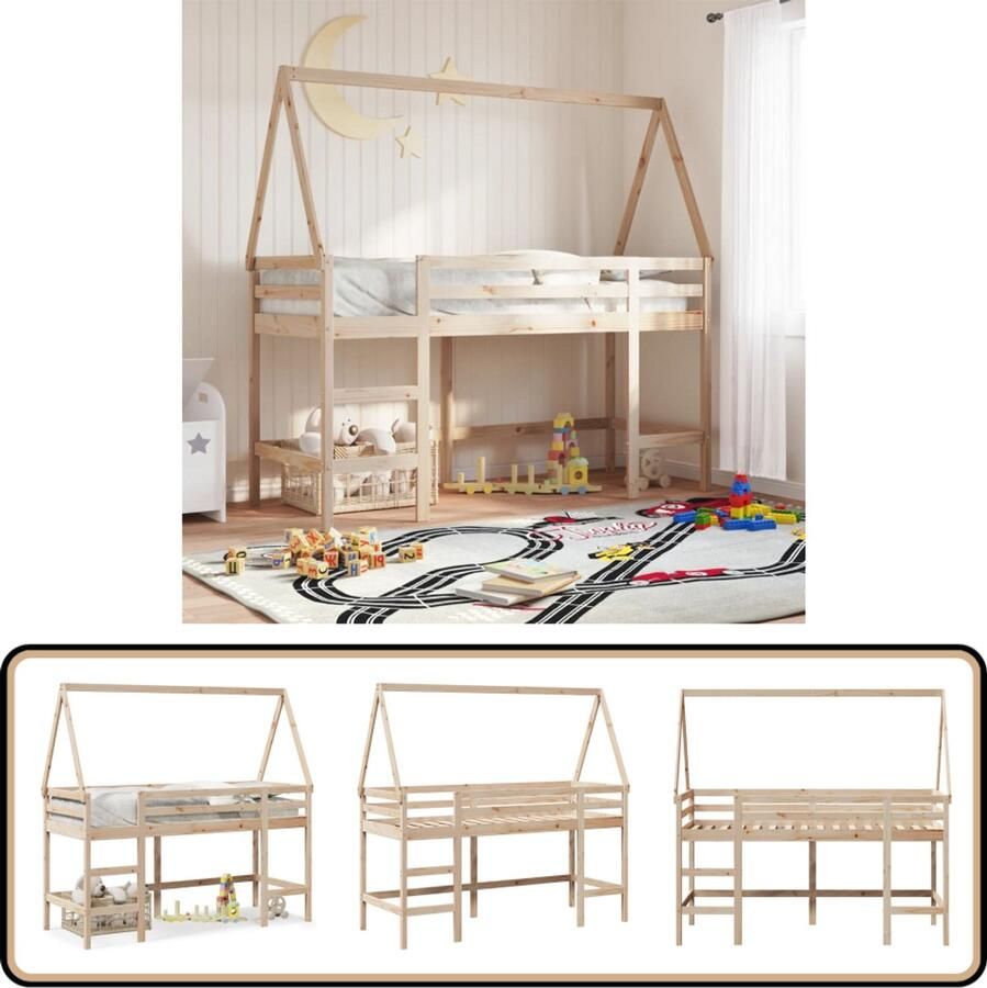VidaXL Halfhoogslaper met ladder en bedhuis grenenhout 90x190 cm