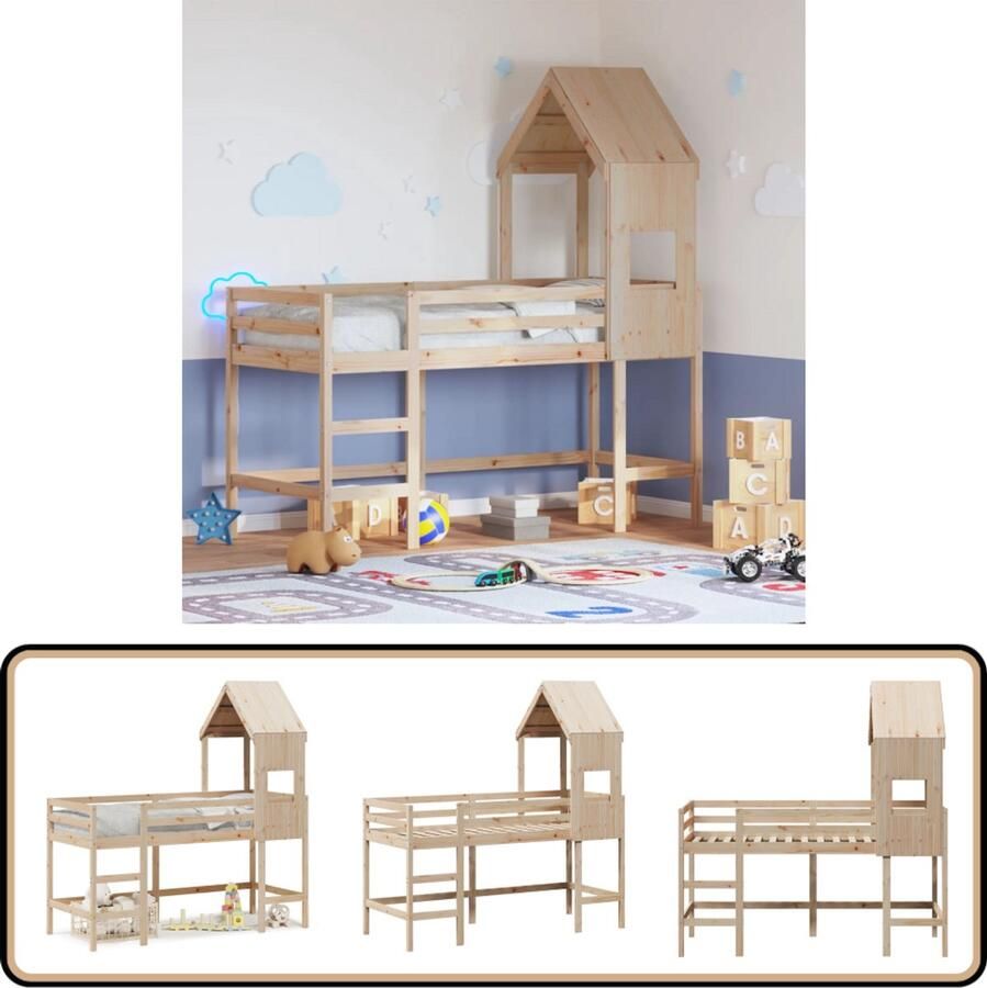 VidaXL Halfhoogslaper met ladder en bedhuis grenenhout 90x190 cm