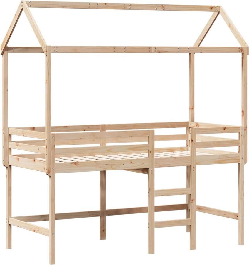 VidaXL Halfhoogslaper met ladder en bedhuis grenenhout 90x190 cm - Foto 6