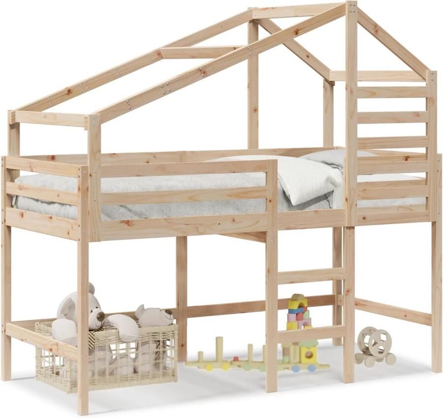 VidaXL Halfhoogslaper met ladder en bedhuis grenenhout 90x190 cm