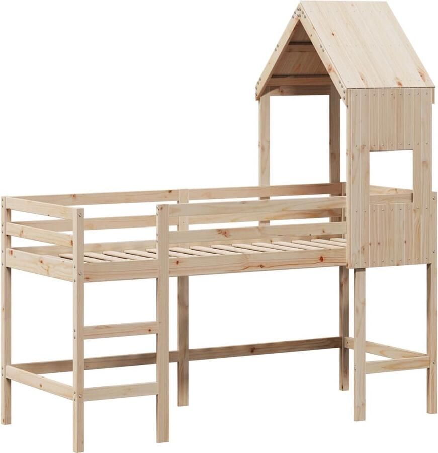 VidaXL Halfhoogslaper met ladder en bedhuis grenenhout 90x190 cm - Foto 3