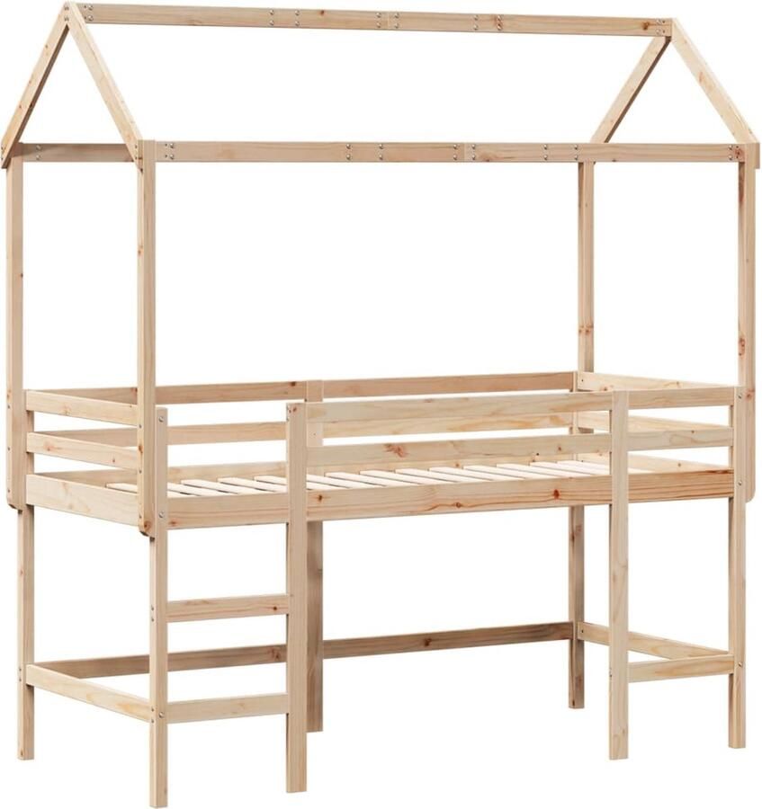 VidaXL Halfhoogslaper met ladder en bedhuis grenenhout 90x190 cm - Foto 8