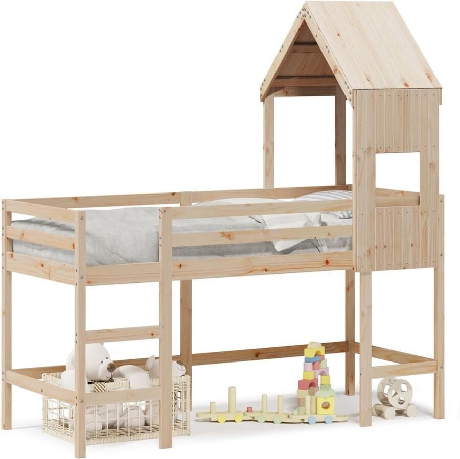 VidaXL Halfhoogslaper met ladder en bedhuis grenenhout 90x190 cm - Foto 2