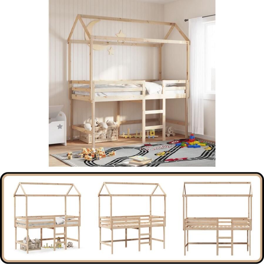 VidaXL Halfhoogslaper met ladder en bedhuis grenenhout 90x200 cm