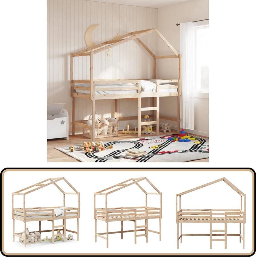VidaXL Halfhoogslaper met ladder en bedhuis grenenhout 90x200 cm