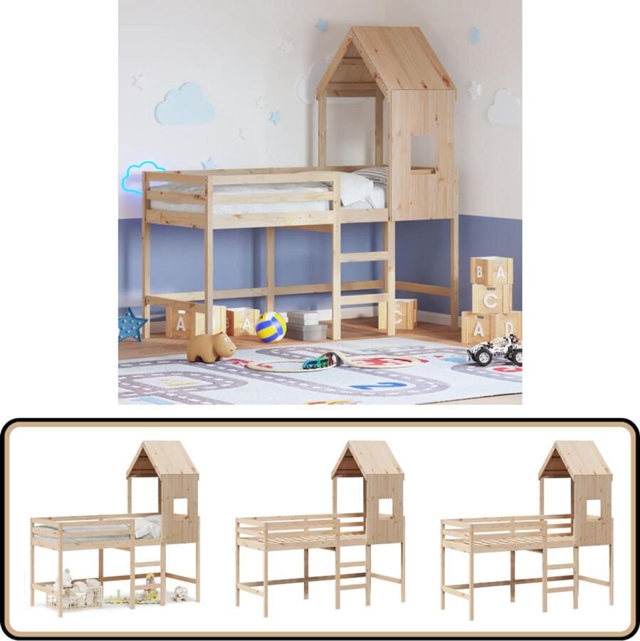 VidaXL Halfhoogslaper met ladder en bedhuis grenenhout 90x200 cm - Foto 2